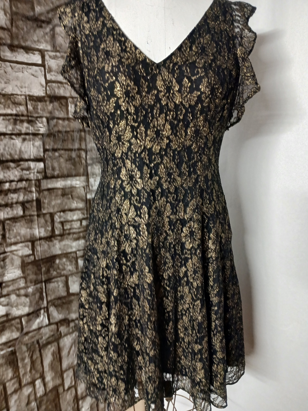 Tommy Hilfiger Black and Gold Lace Fit & Flare Dress